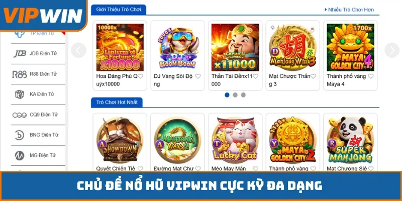 Chủ đề nổ hũ VIPWIN cực kỳ đa dạng