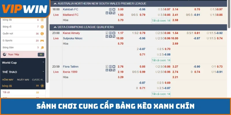 Sảnh chơi cung cấp bảng kèo xanh chín